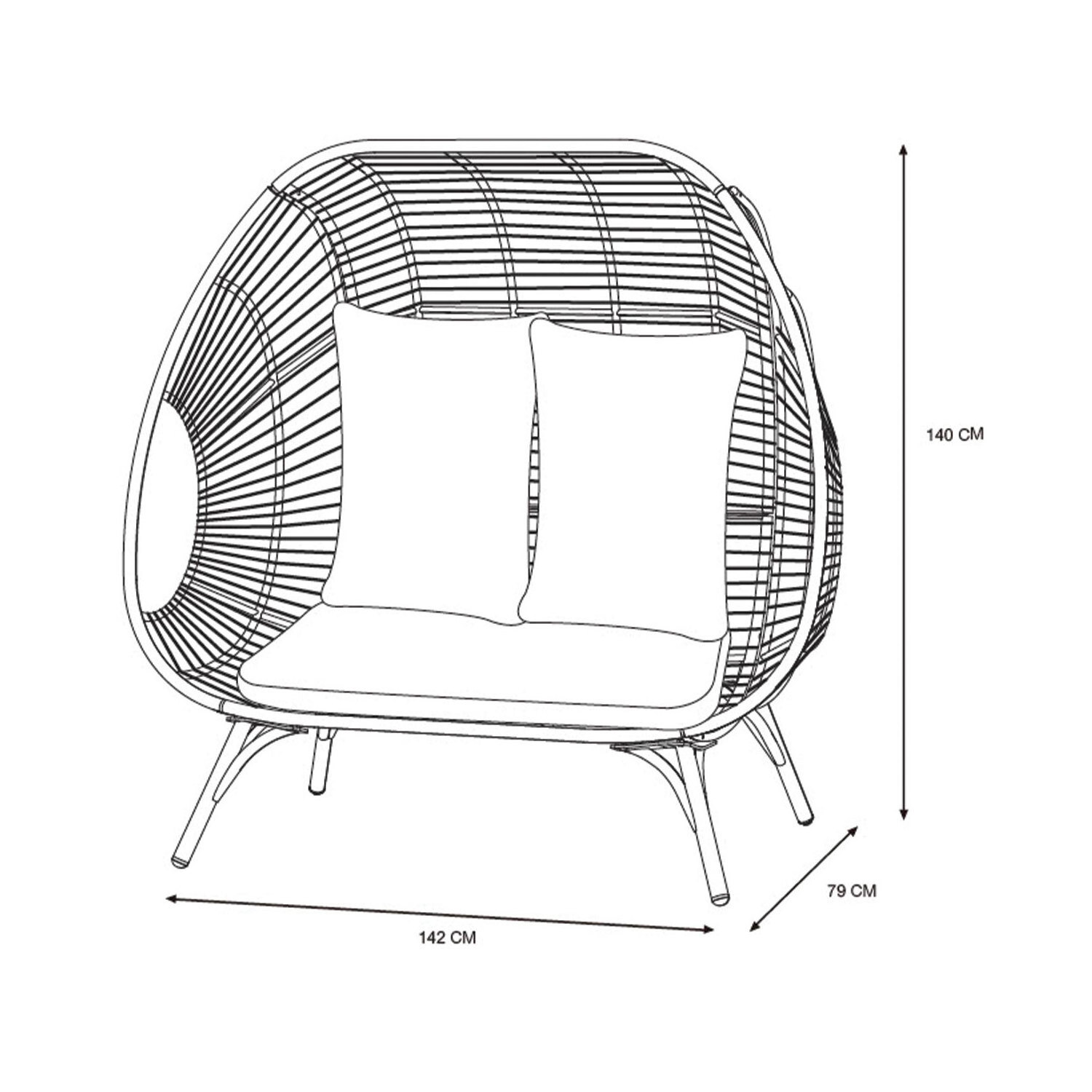 AJUNION Comfortable Double Seat Standing Egg Chair PE Rattan Outdoor Egg Chair