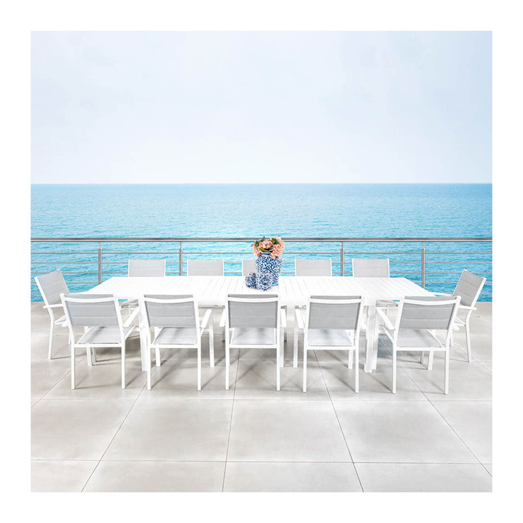 AJUNION Aluminum Outdoor Dining Set 12 Seat Armchair Extendable Dining Table White Frame Metal Patio Dining Furniture