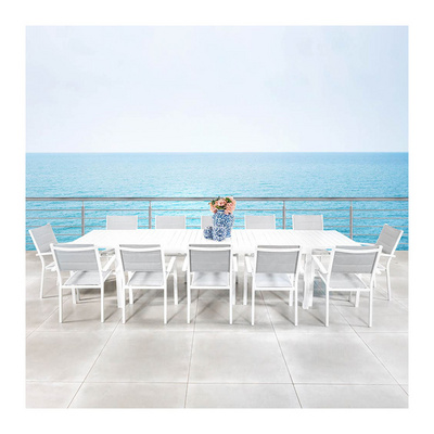 AJUNION Aluminum Outdoor Dining Set 12 Seat Armchair Extendable Dining Table White Frame Metal Patio Dining Furniture