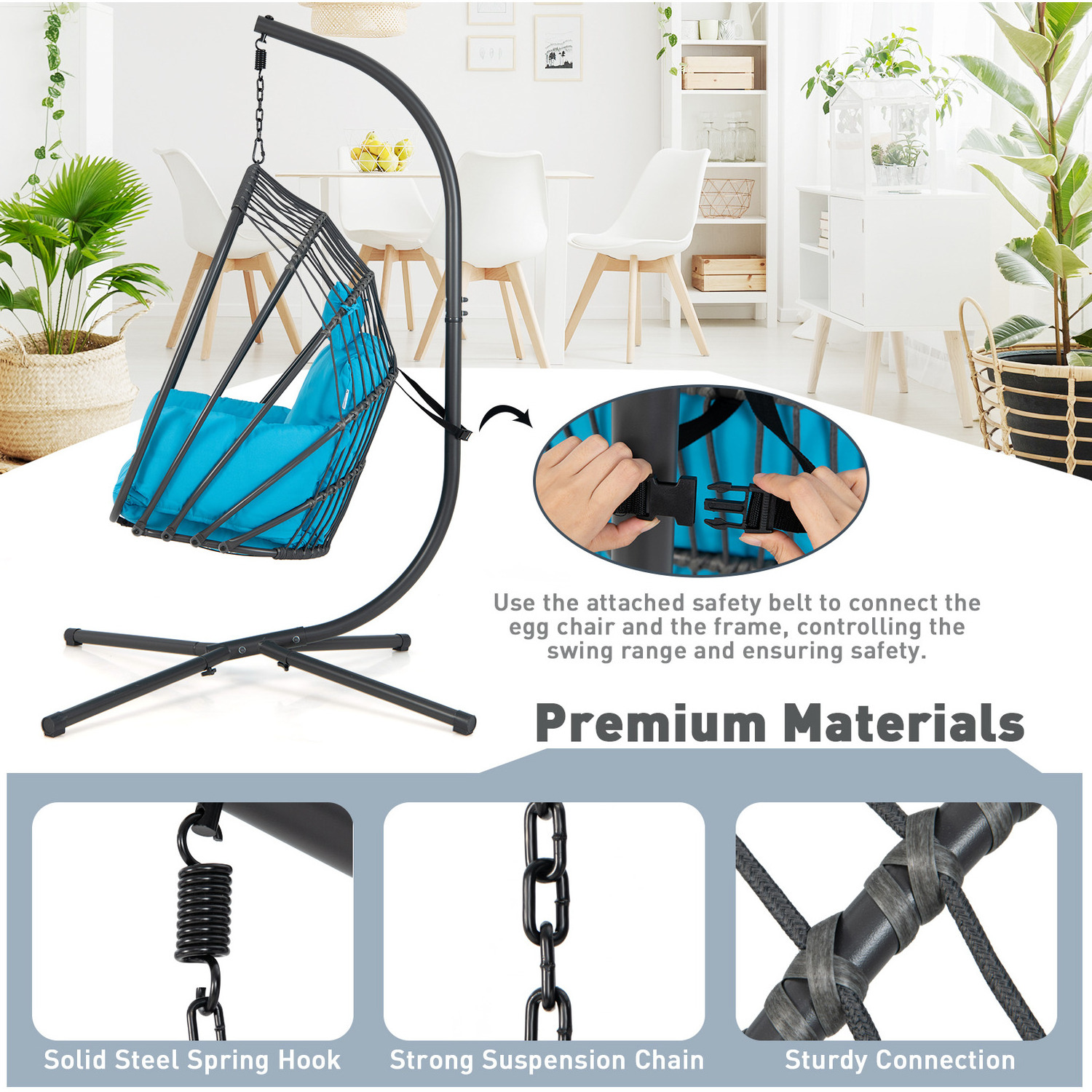 AJUNION Heavy Duty Steel Frame Hanging Chair Hammock Folding Swing Egg Chair Egg Hanging Chair