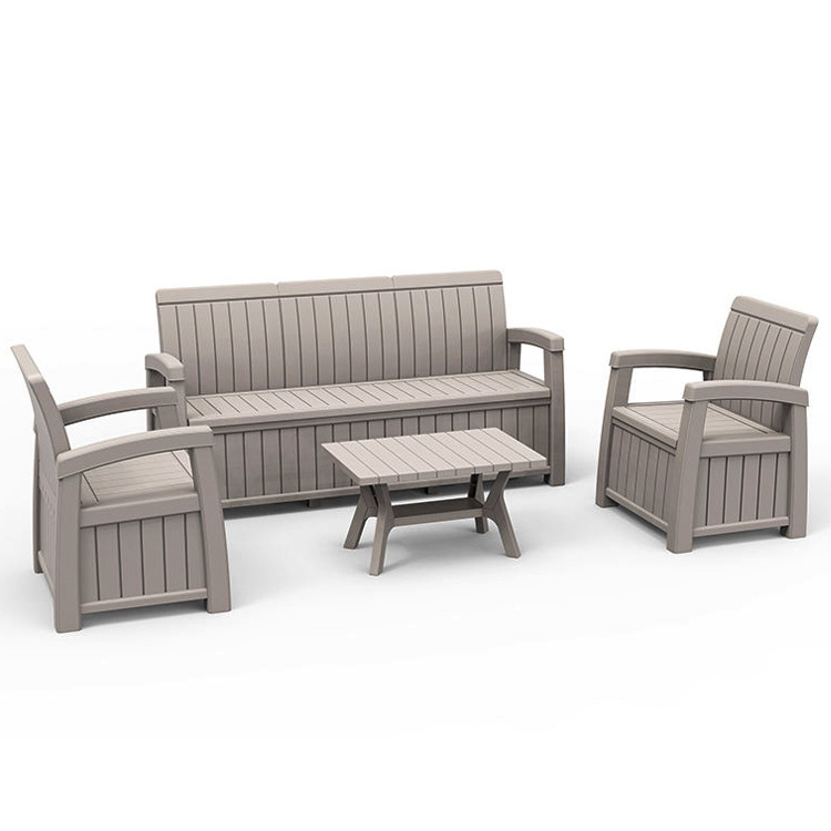 Outdoor Backyard Garden Patio Weather-Proof Armchair Plastic 3 Seater Sofa Bench with Storage Box