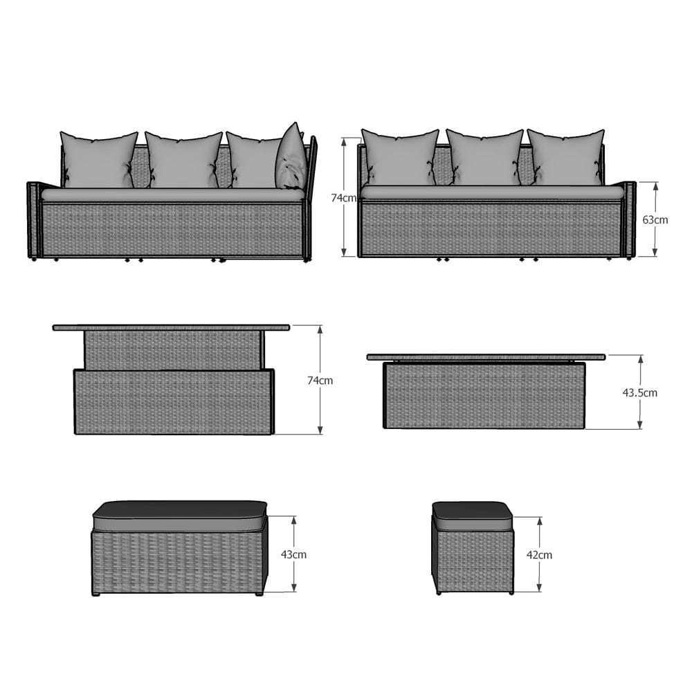 AJUNION All Weather Rattan Furniture Garden Sectional Sofa Outdoor Dining Rattan Furniture with Rising Table