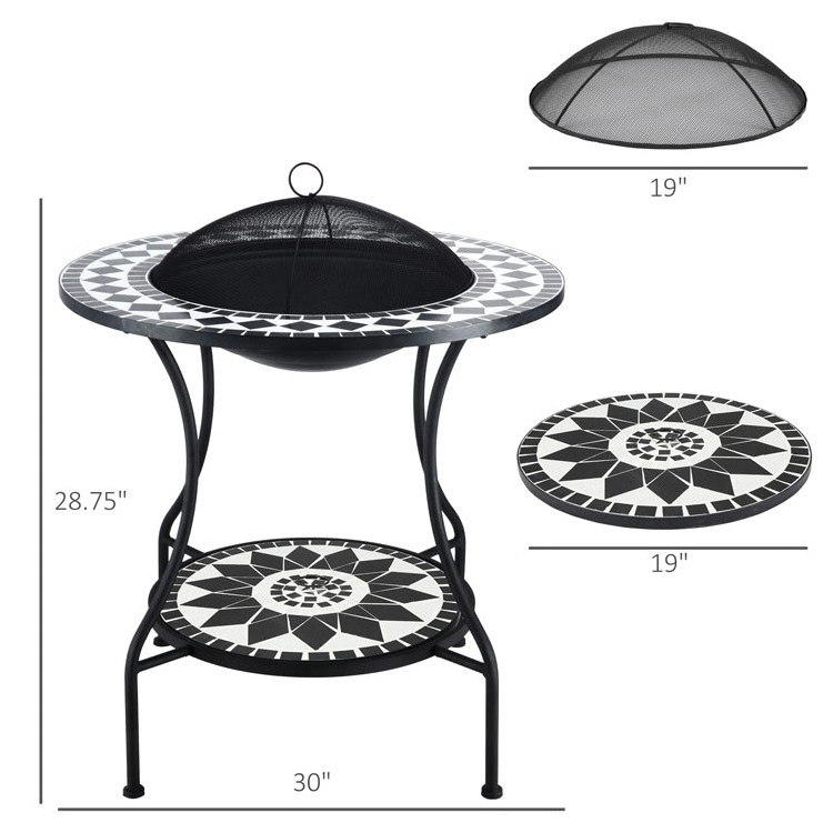 Outdoor Garden Bonfire Camping Portable Round Wood Burning Firepit Korean Ice Bucket Charcoal BBQ Grill Table Mosaic Fire Pit