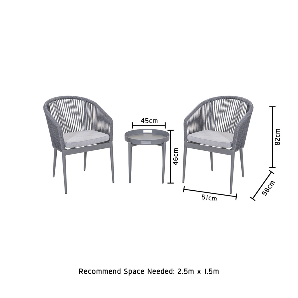 AJUNION 3 Piece Aluminum Outdoor Furniture Bistro Set Rope Weave Balcony Furniture for 2 Seating