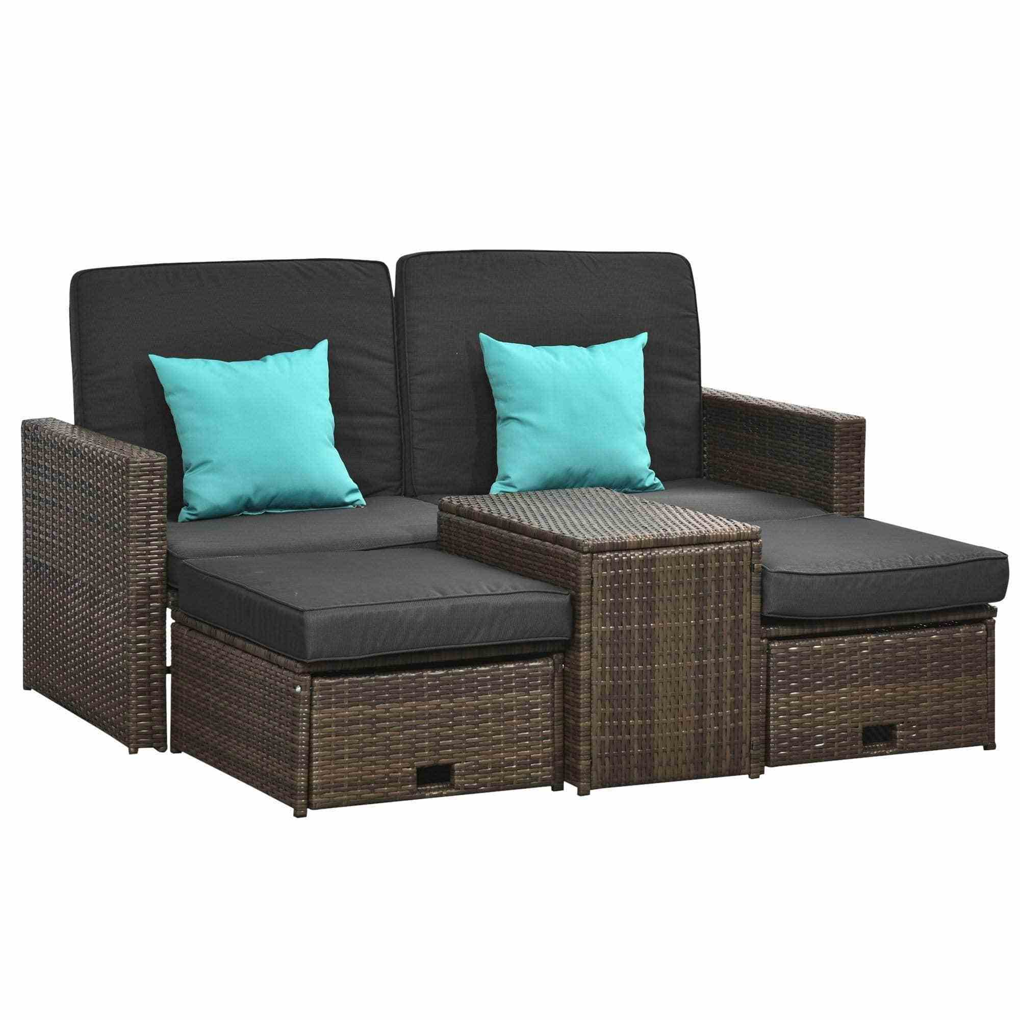 AJUNION 5 Piece Outdoor PE Rattan Furniture Adjustable Backrest Lounge Set 2 Seating Patio Set