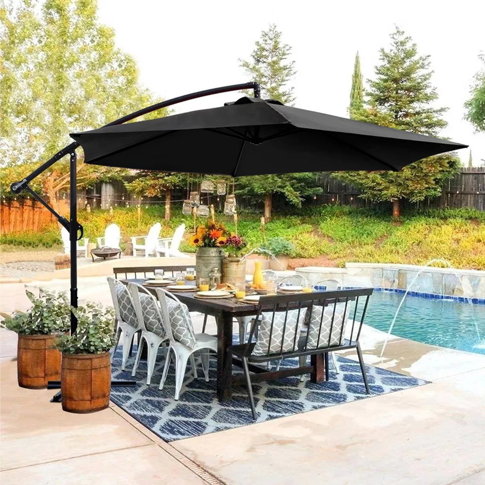 AJUNION 10ft Steel Frame Outdoor Hanging Offset Umbrella Sun Shade Parasol Outdoor Patio Umbrella