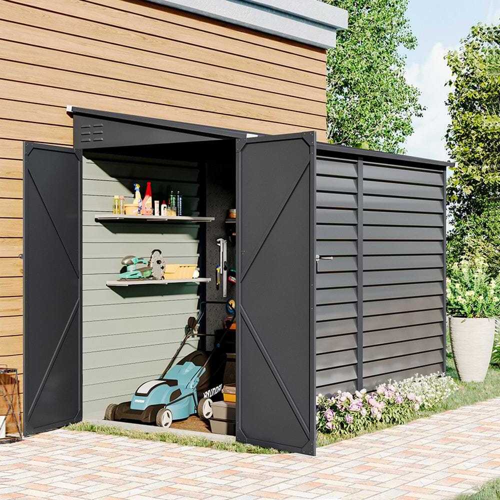 AJUNION 9ft Sturdy Steel Motorcycle Storage Shed Lockable Steel Garden Bike Shed