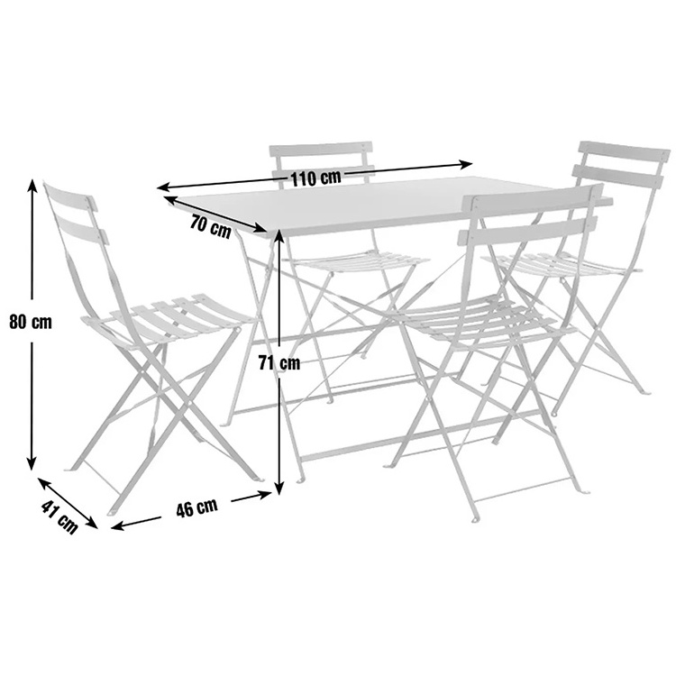 AJUNION 4 Seater Folding Metal Patio Set Steel Garden Set Folding Table and Chair Outdoor Bistro Set