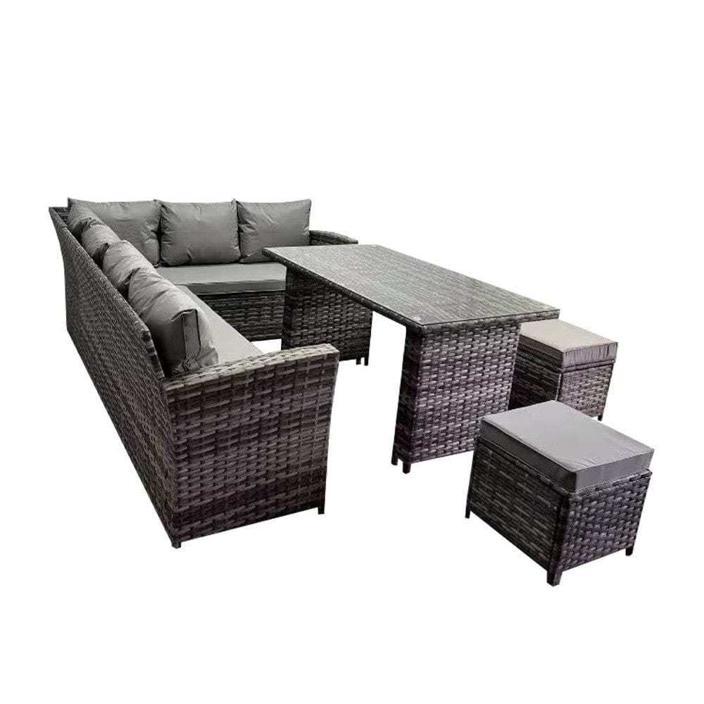 AJUNION 9 Piece Rattan Garden Dining Set Wicker Rattan Outdoor Furniture Outdoor Sofa Set