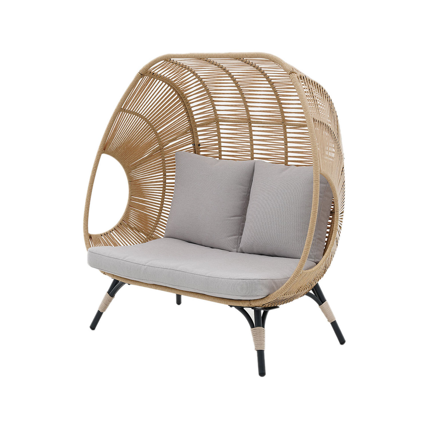 AJUNION Comfortable Double Seat Standing Egg Chair PE Rattan Outdoor Egg Chair