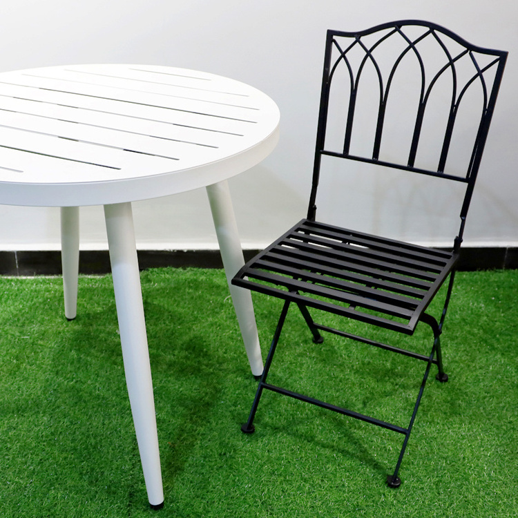 Outdoor Bistro Garden Cafe High Back White Wrought Iron Metal Folding Chair for Wedding Event