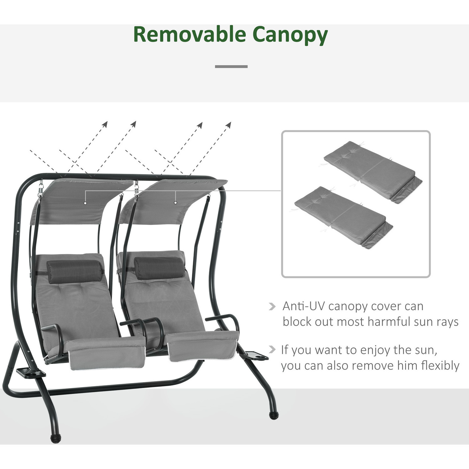 AJUNION 2 Seater Outdoor Swing Hanging Chair Garden Chair Porch Swing with Canopy