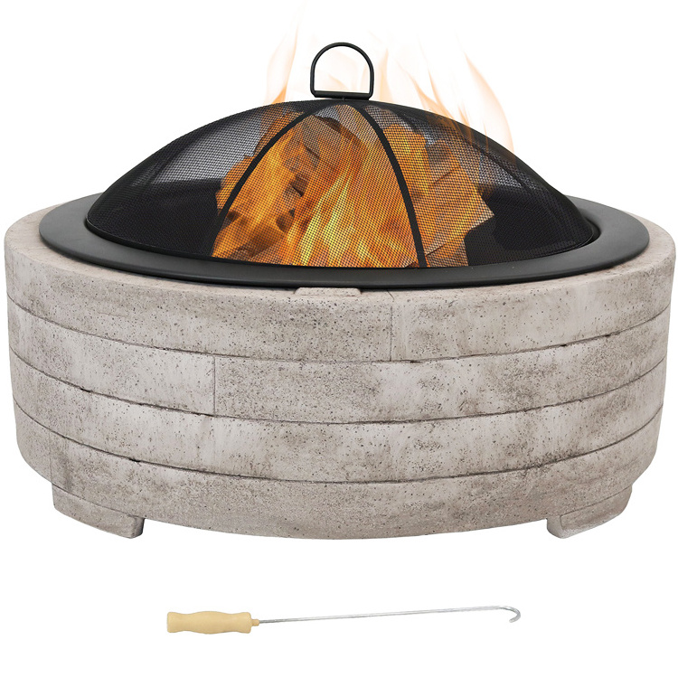 Outdoor Patio Garden Bonfire Camping Picnic Round Wood Burning Firepit Charcoal Barbecue Grill Artificial Stone Fire Pit Bowl