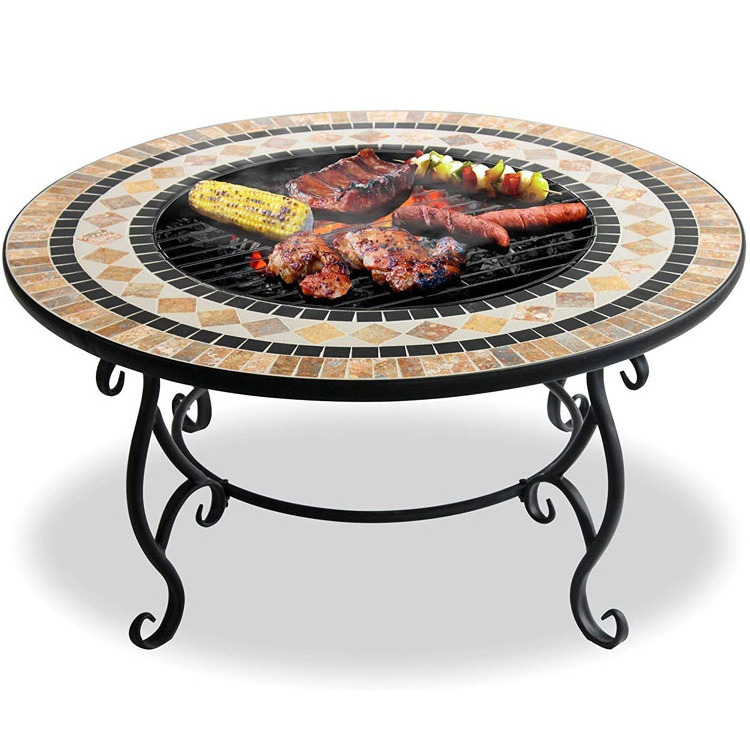 Outdoor Garden Bonfire Camping Round Wood Burning Firepit Stove Korean Ice Bucket Charcoal BBQ Grill Table Mosaic Fire Pit