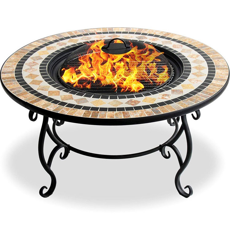 Outdoor Garden Bonfire Camping Round Wood Burning Firepit Stove Korean Ice Bucket Charcoal BBQ Grill Table Mosaic Fire Pit