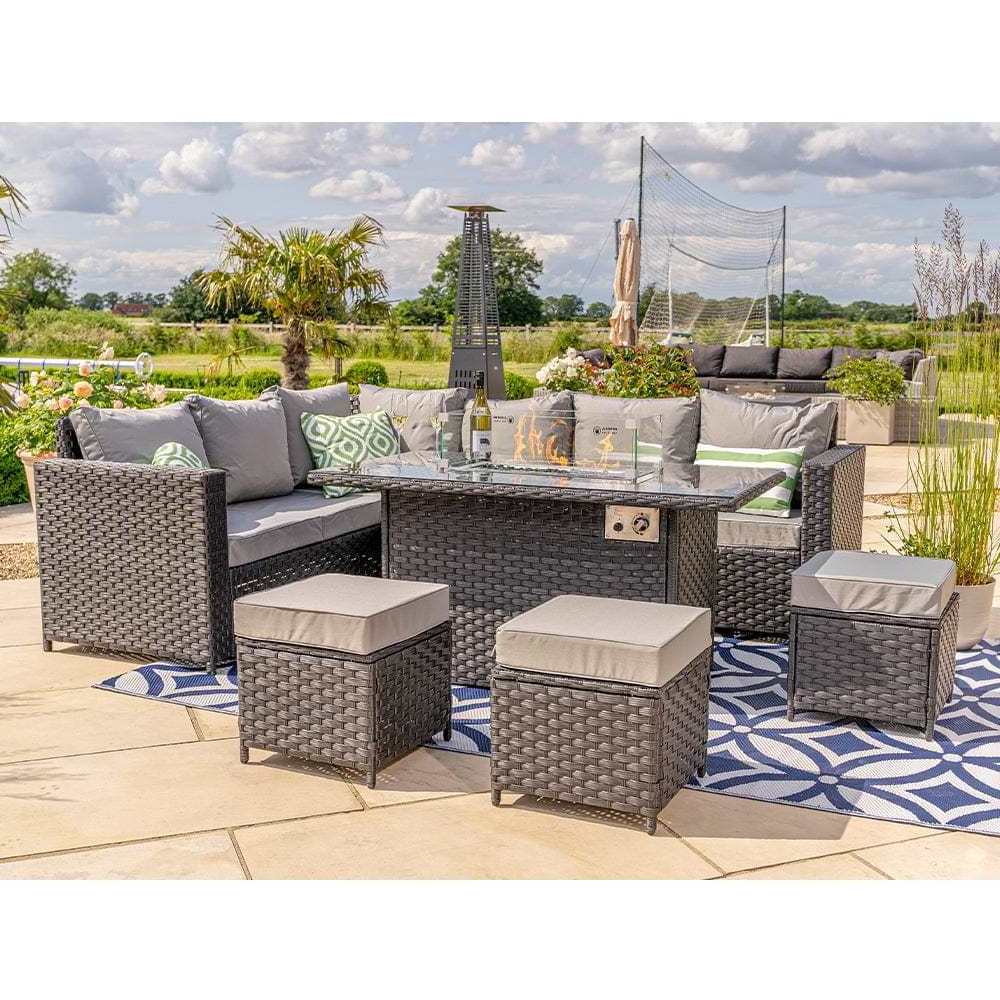 AJUNION Modern Garden Modular Furniture Wicker Rattan Outdoor Set Sofa Garden Furniture with Fire Pit Table