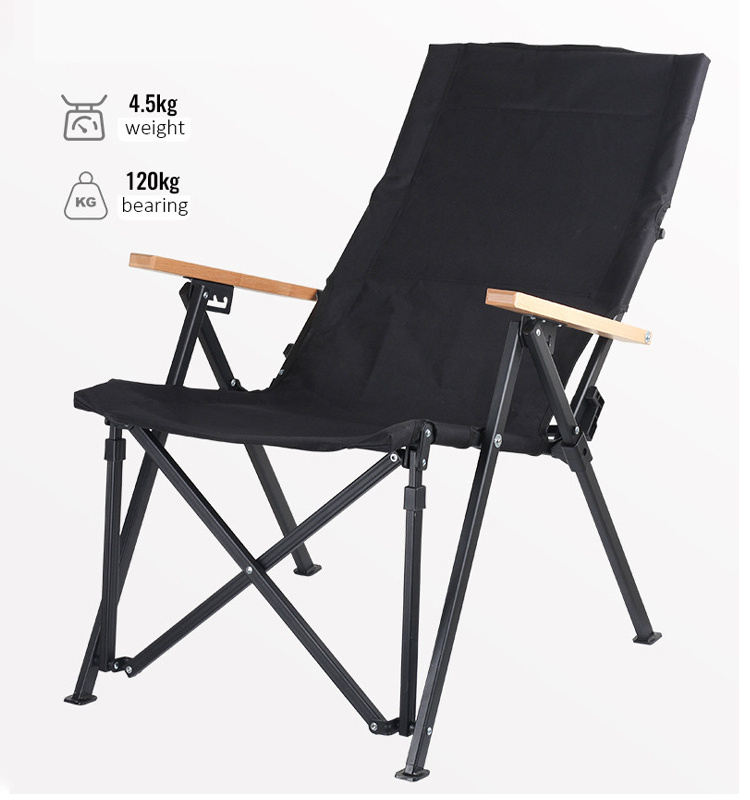 Folding Lightweight Metal 4-Position Adjustable Backrest Fishing Hiking Camping Folding Chair with Armrest