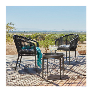 AJUNION 3 Piece Aluminum Outdoor Furniture Bistro Set Rope Weave Balcony Furniture for 2 Seating