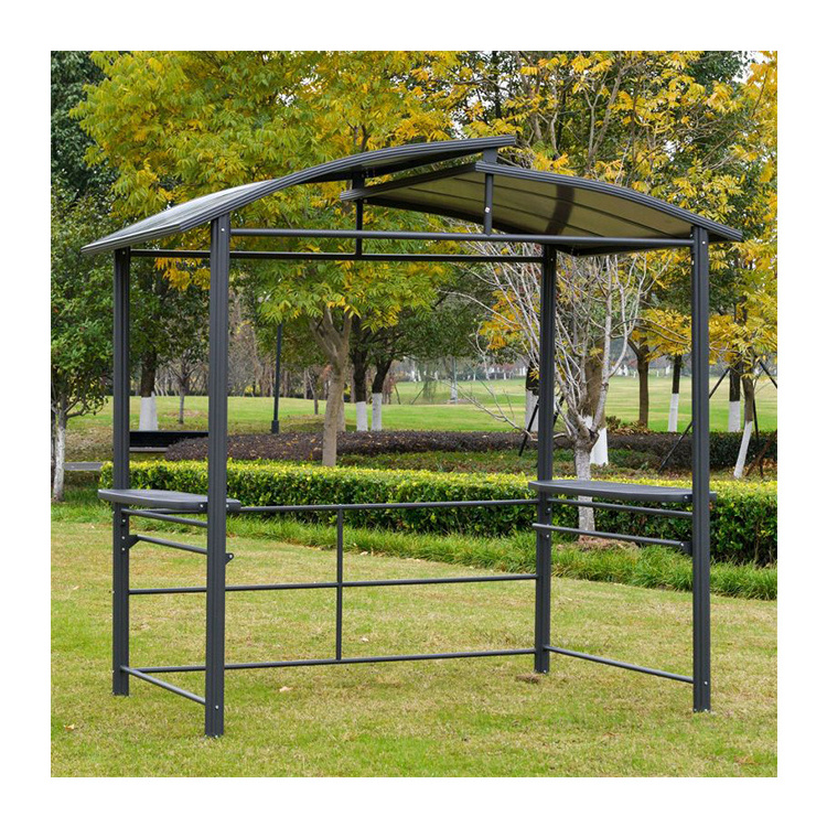 AJUNION 8x5ft Outdoor BBQ Gazebo Interlaced Vented Polycarbonate Roof Grill Gazebo Shelter with Side Shelves