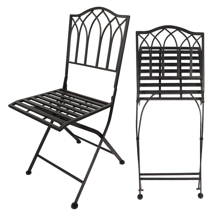 Outdoor Bistro Garden Cafe High Back White Wrought Iron Metal Folding Chair for Wedding Event