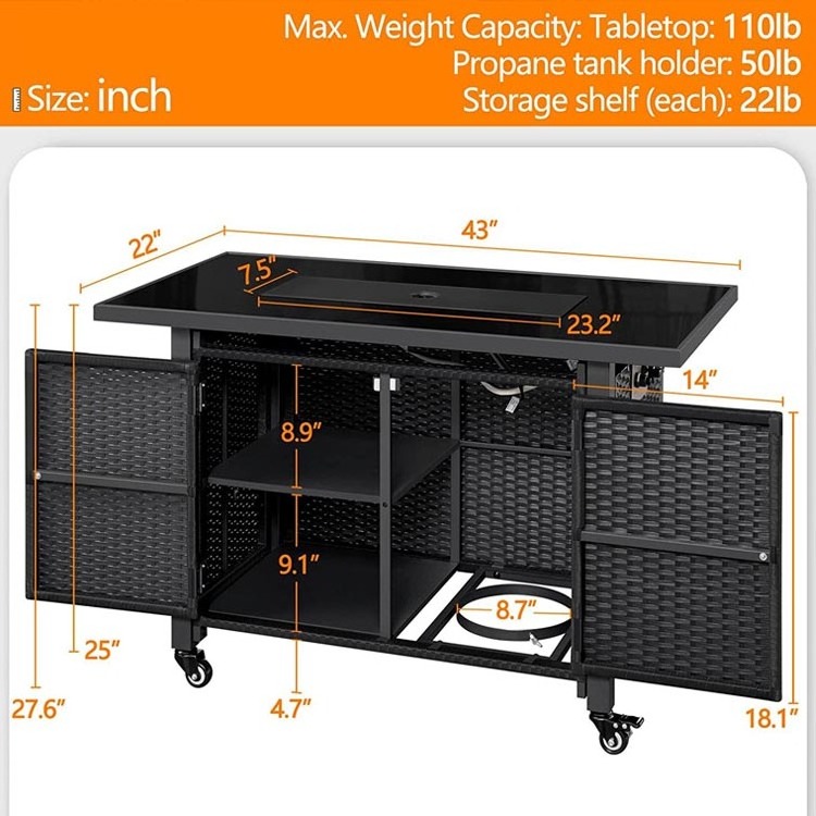 Wholesale Outdoor Garden Patio Portable Fireplace Table Top Rectangle Gas Smokeless Fire Pit