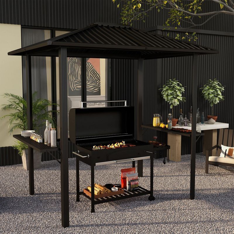 AJUNION Modern Aluminum 6x8 Hardtop BBQ Gazebo Outdoor Grill Gazebo with 2 Side Shelves