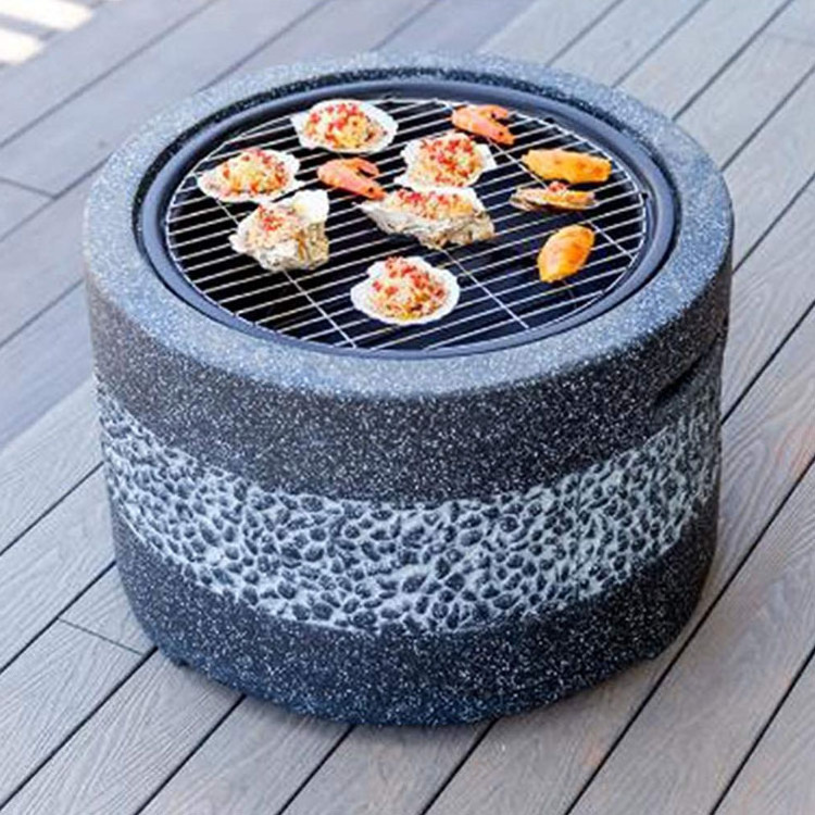 Outdoor Backyard Patio Garden Bonfire Camping Round Wood Burning Firepit Charcoal Barbecue Grill Table Artificial Stone Fire Pit