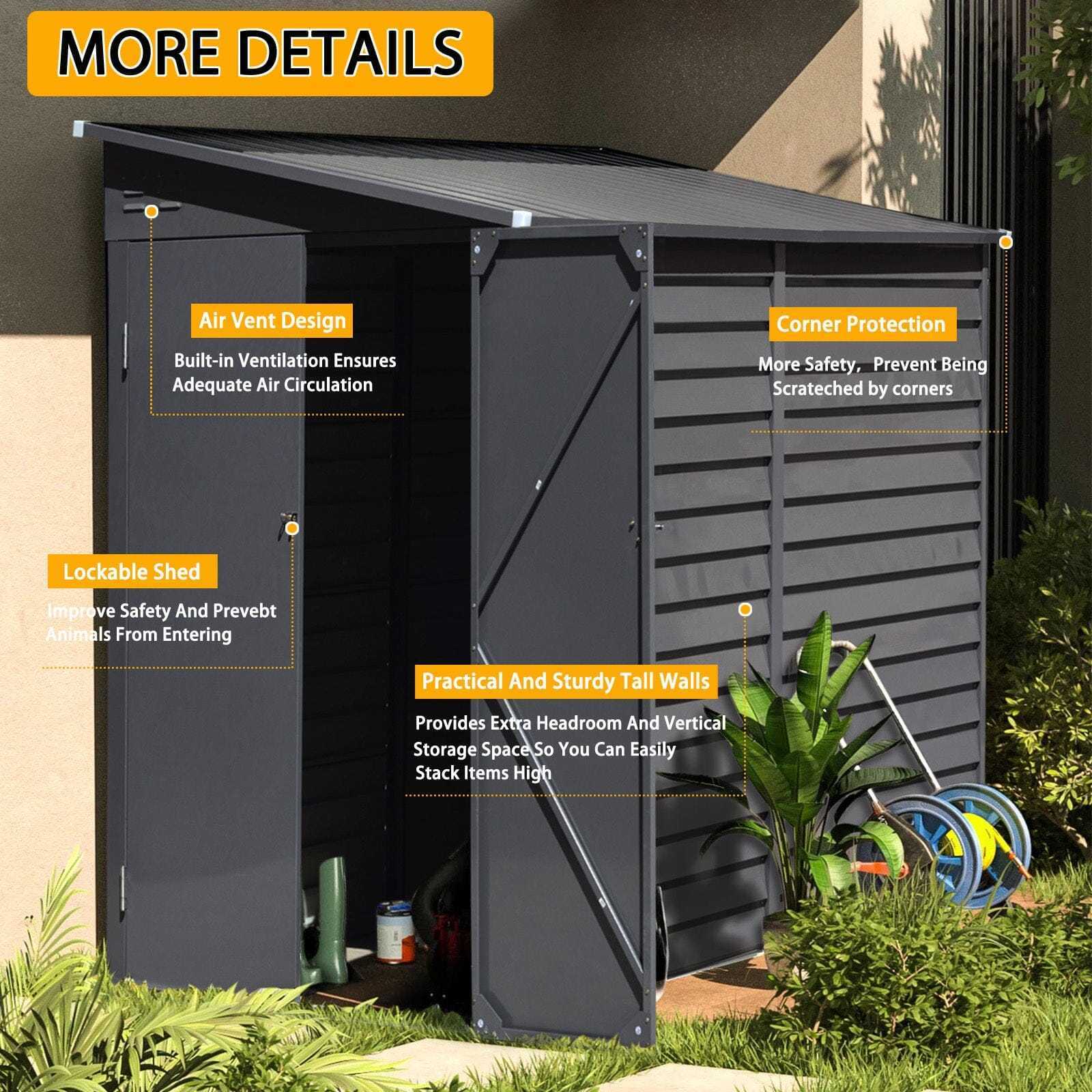 AJUNION 9ft Sturdy Steel Motorcycle Storage Shed Lockable Steel Garden Bike Shed