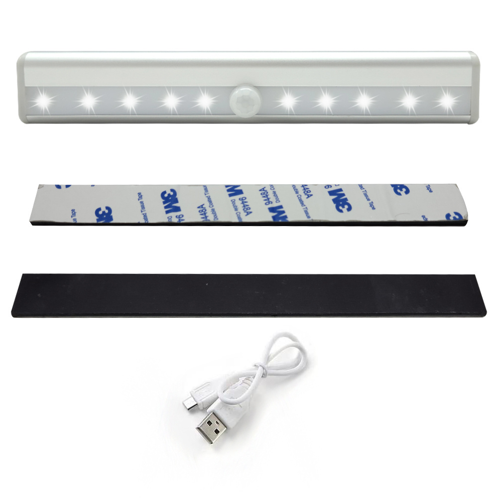 10 LED USB Cordless Under Cabinet Lighting Wireless Stick-on Battery Operated Motion Sensor Closet Lights for Wardrobe Stairs