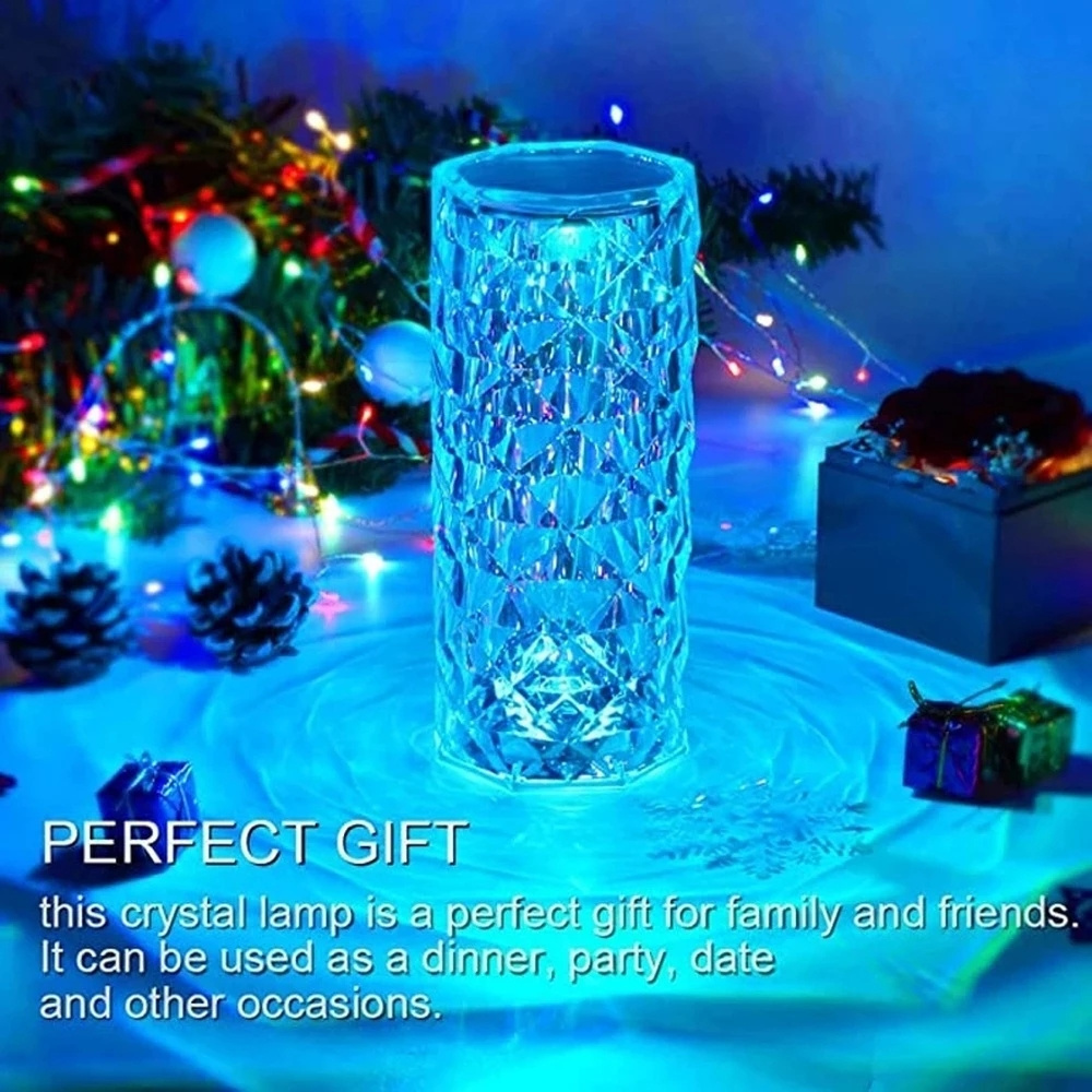 Touch Crystal Desk Table Projection Lamp Luxury Rose Rechargeable USB RGB Home Decor Led Indoor Night Light