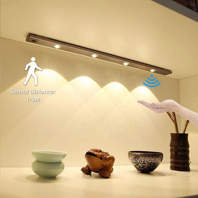 Portable USB Rechargeable Motion Sensor Led Night Lights Dimmable LED Under Cabinet Light with Magnetic Strip