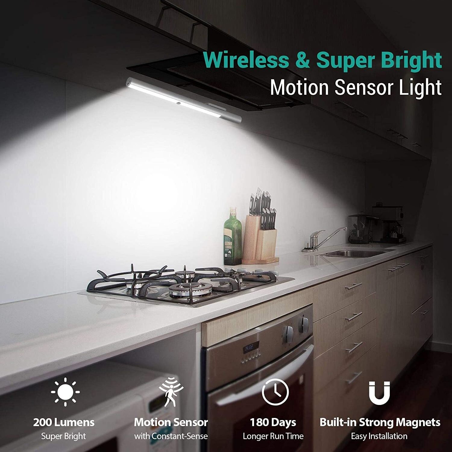 Super Bright Wireless Under Cabinet Lighting LED Closet Light Battery Operated Motion Sensor Light