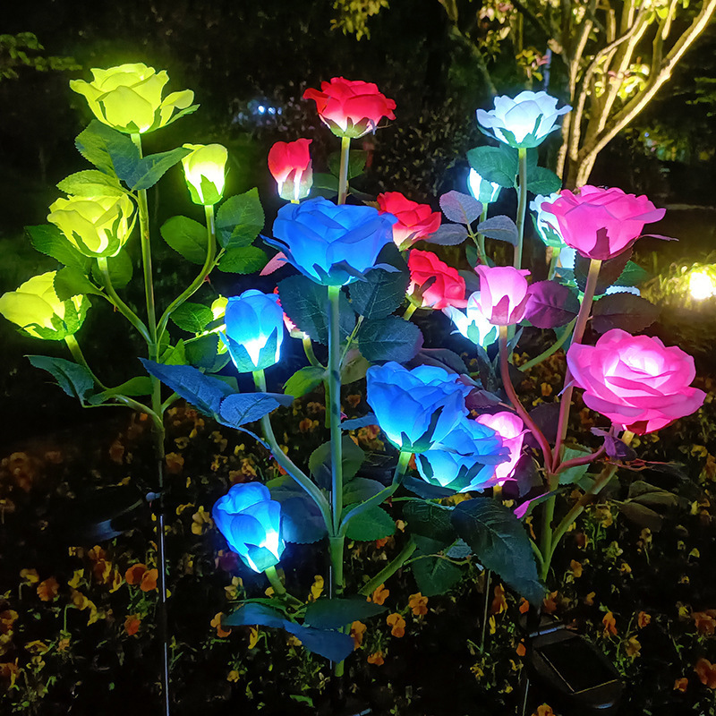 New Outdoor Led Simulation Festive Lantern Garden Lawn Ground Lamp 5-Head Solar Rose Light