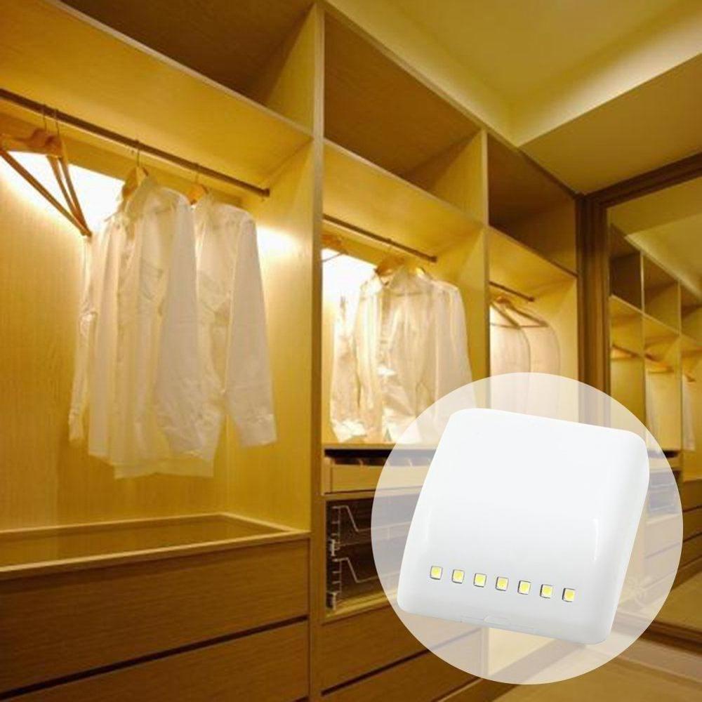 IR LED Motion Sensor Stick On Closet Kitchen Bedroom Wardrobe Drawer Night Light 7 LED Battery Powered Under Cabinet Light