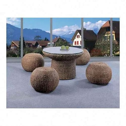 Living Outdoor Rattan Weaving Furniture Set Table And Ottoman  Rattan Weaving Furniture Set