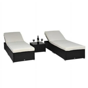 3-Piece Wicker Outdoor Chaise Lounge Set with Cushions