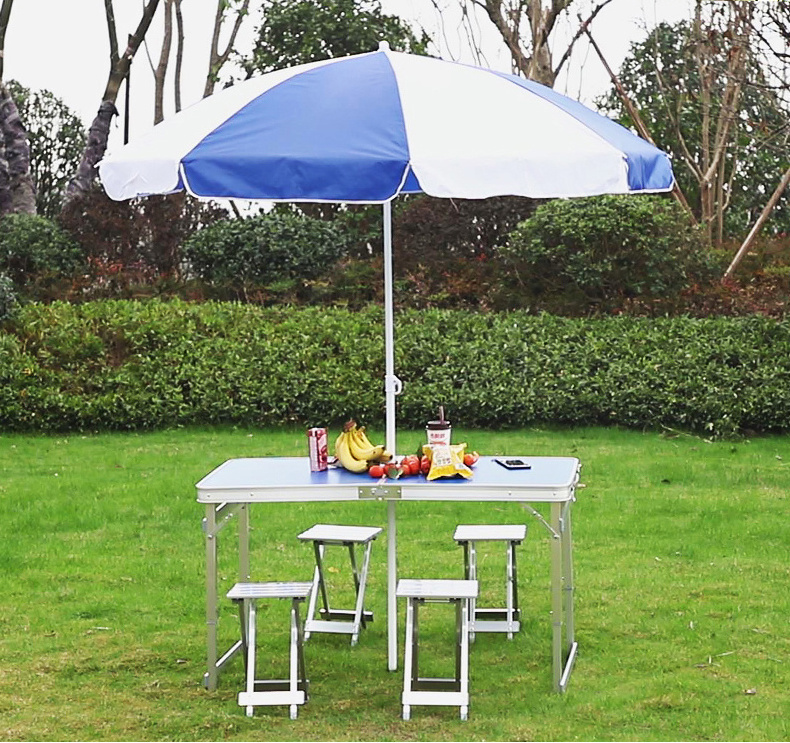 folding aluminum umbrella folding camping picnic beach 5 sets outdoor foldable chair table with 4 seats