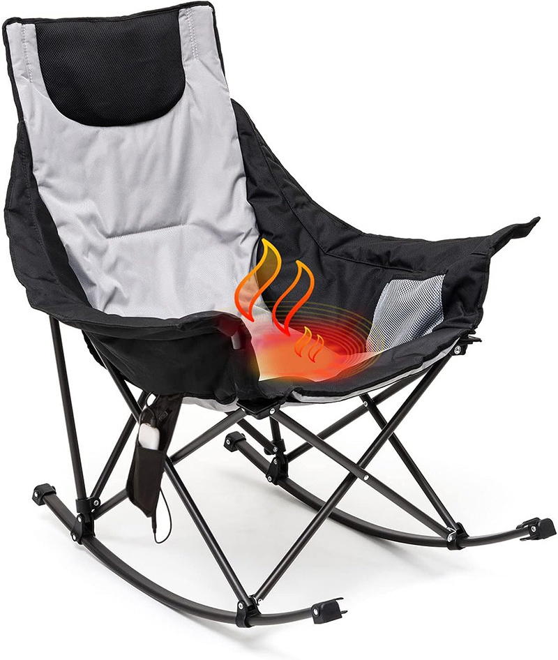 high quality wholesale padded swing rocking USB camping portable heated folding chair with storage bag