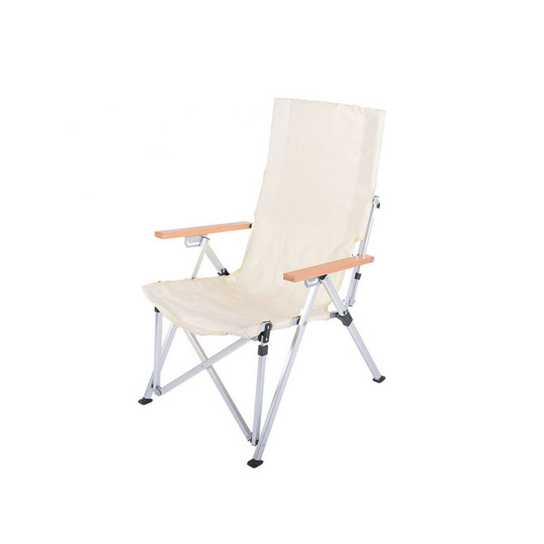 Oem beige metal custom aluminum lightweight luxury portable recliner back folding outdoor reclining camping chair with armrest