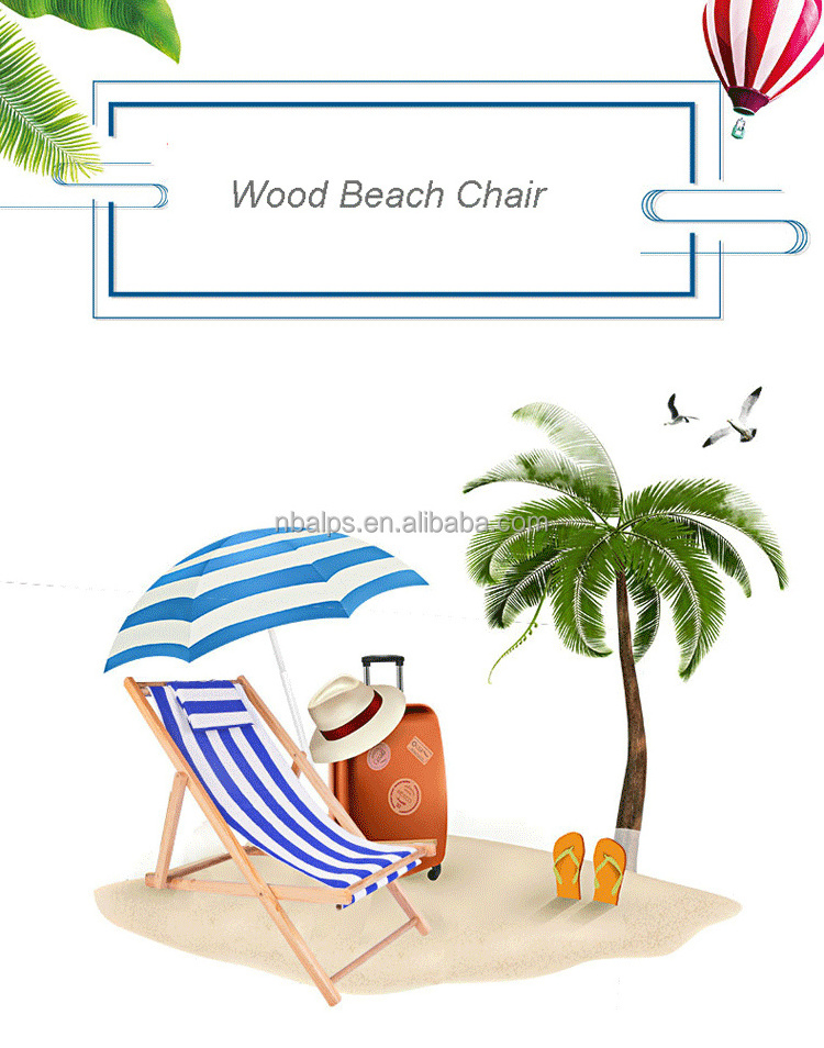 custom reclining 4 position flat pack balcony leisure outdoor lounge foldable wood beach chair with pillow