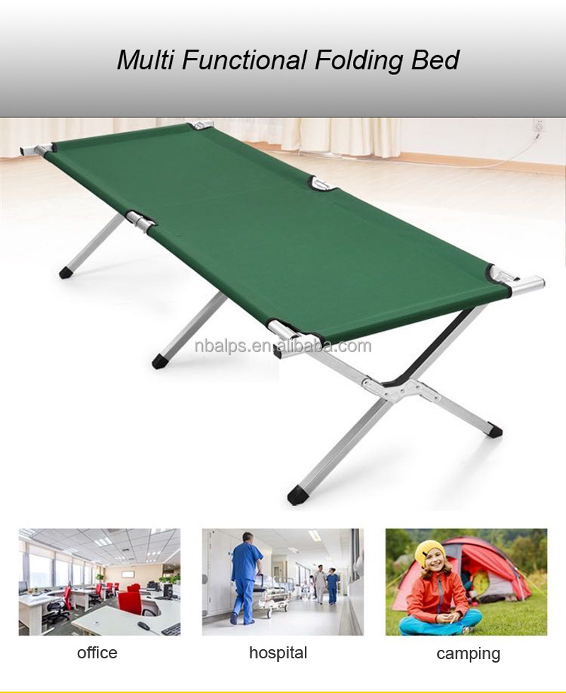 british green 150kg camping equipment folding lounge  office portable single metal solo camping cot foldaway bed for adults