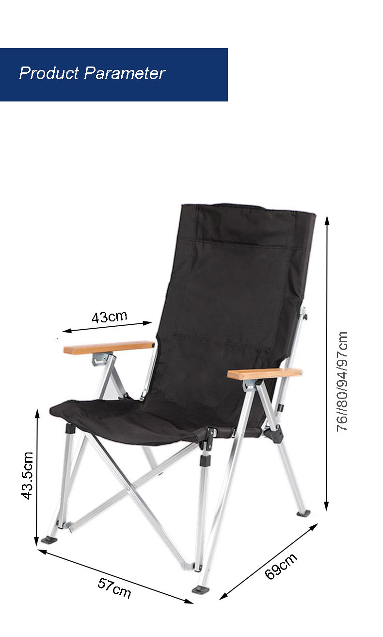 Oem beige metal custom aluminum lightweight luxury portable recliner back folding outdoor reclining camping chair with armrest