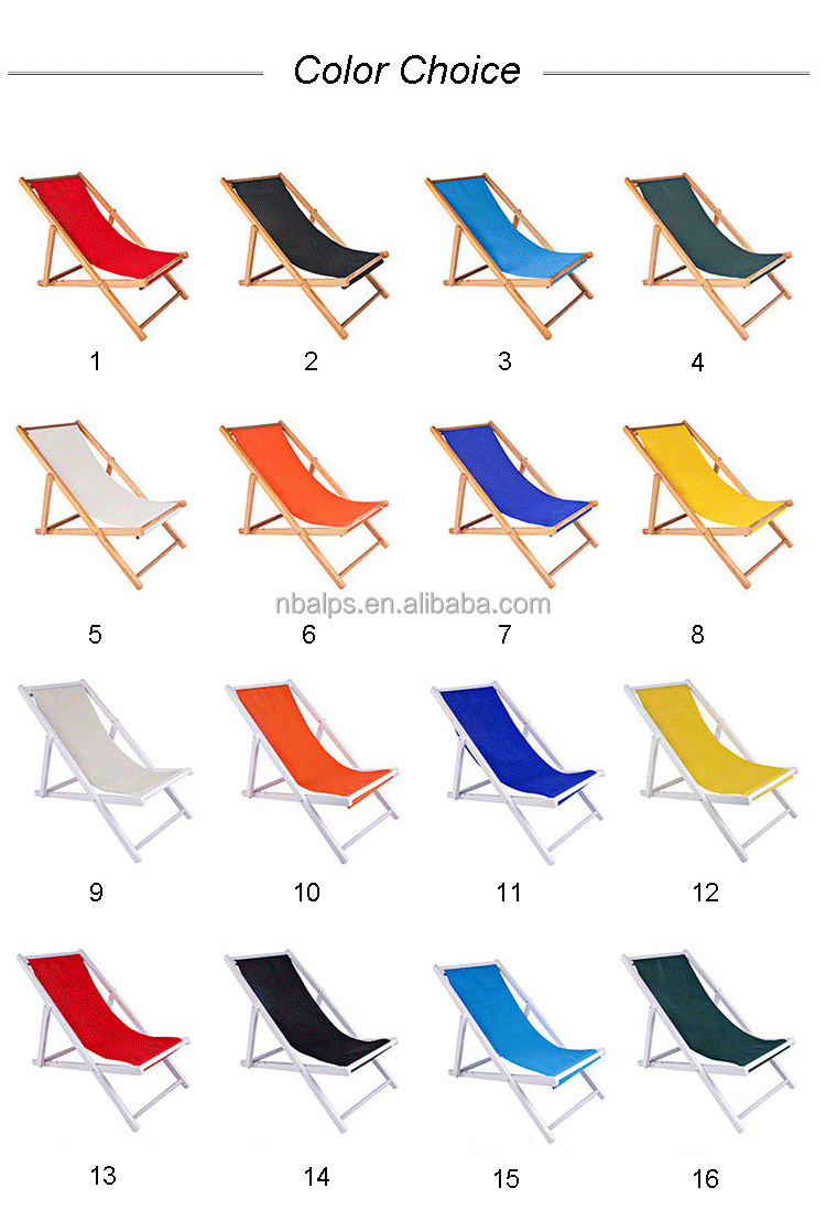 custom reclining 4 position flat pack balcony leisure outdoor lounge foldable wood beach chair with pillow