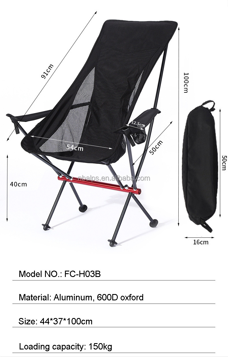 oversize durable aluminum alloy high back tube leisure beach folding arm outdoor camping chair with armrest