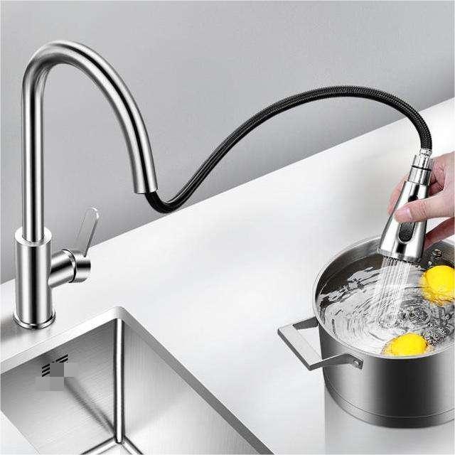 304 stainless steel faucet Hot and cold mixer kitchen tap pull down solid spring loaded sprayer single handle