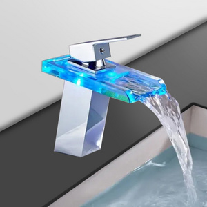 Led Basin Waterfall Bathroom Sink Faucet Light Led Luminous Washbasin Wash Basin Brass Basin Mixer Faucet Hot Cold Water