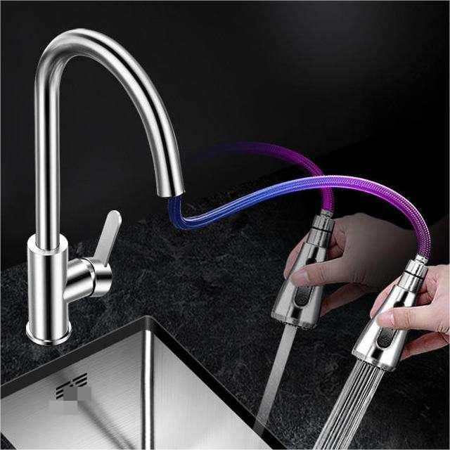 304 stainless steel faucet Hot and cold mixer kitchen tap pull down solid spring loaded sprayer single handle