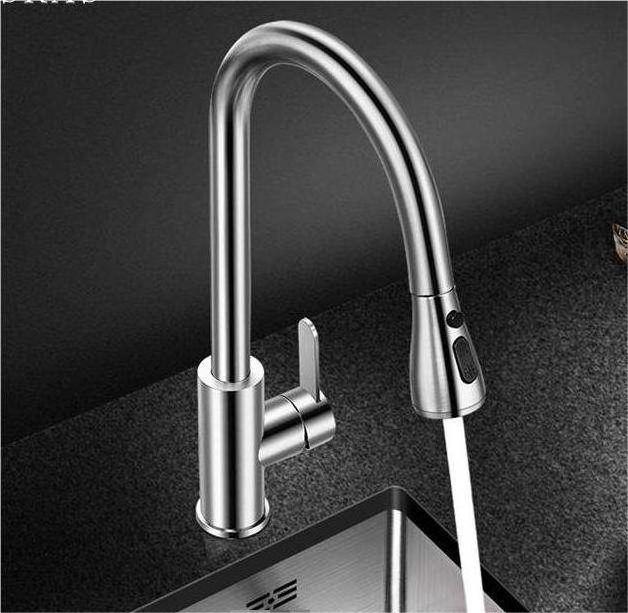 304 stainless steel faucet Hot and cold mixer kitchen tap pull down solid spring loaded sprayer single handle