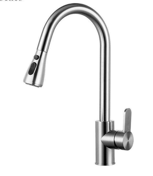 304 stainless steel faucet Hot and cold mixer kitchen tap pull down solid spring loaded sprayer single handle