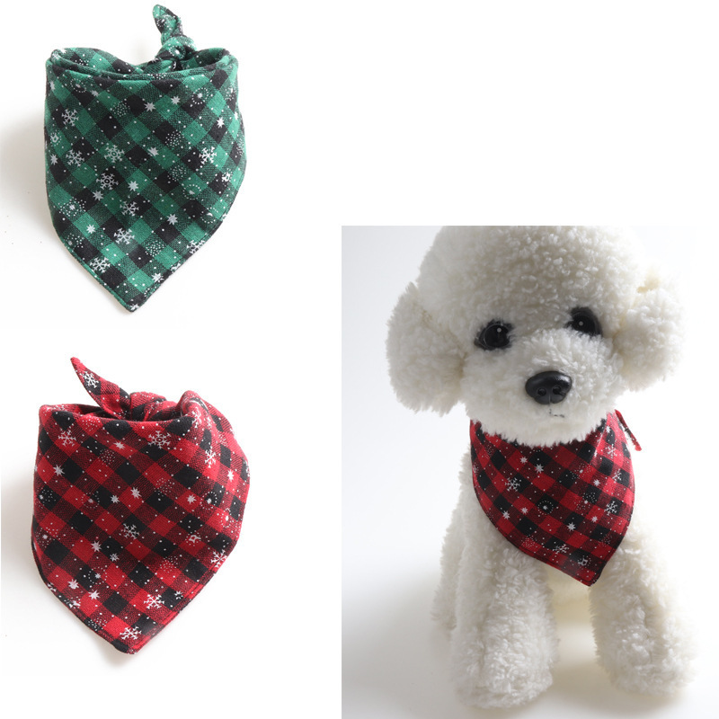 Amigo wholesale custom logo printed fashion plaid triangle bandage double layer pet scarf christmas dog bandana